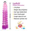 LyoRuSi 22 Inch Colored Bubble Ponytail Extensions, 2 Pcs Lightweight Colored Hair Extensions for Women Bubble Ponytail Extension with Hair Tie (Pink/Purple#)