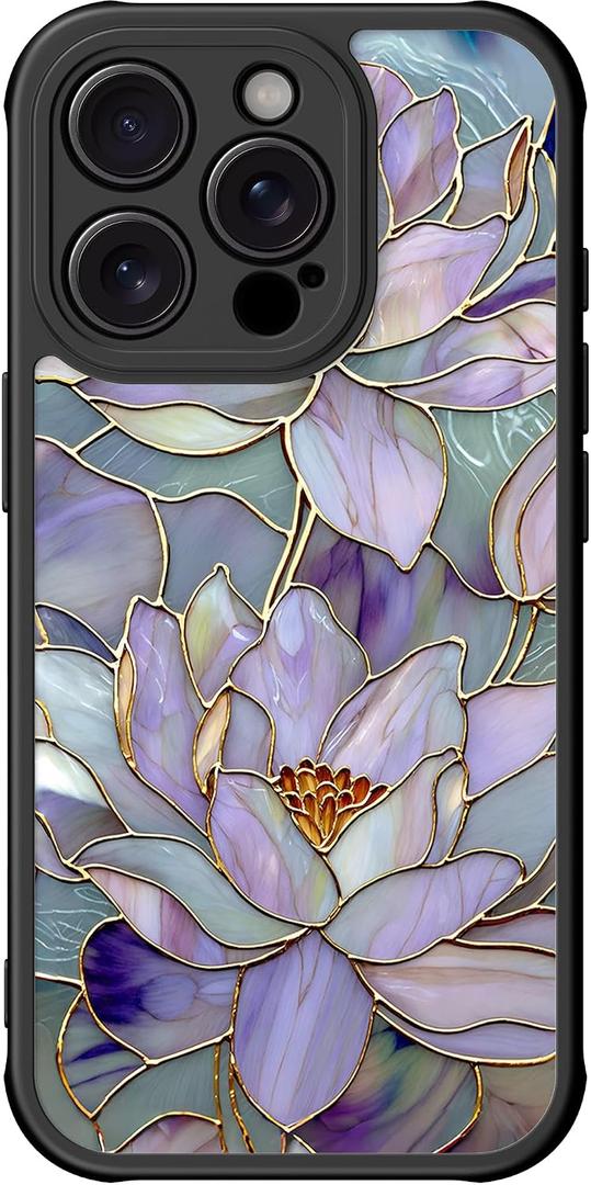 DEENAKIN for iPhone 15 Pro Case Cute,Aesthetic Floral Hard Shell,Compatible with Magsafe,Trendy Unique Cool Retro Western Coquette Protective Slim Phone Cover for Women Girls,Blooming Purple Lotus