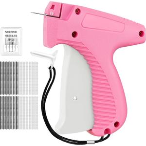 HABGP Stitch Gun for Clothes, Handheld Stitch Tag Gun, Mini Sewing Kit Micro Tagging Gun for Quick Clothing Fixer, Sewing Tool Kits with 1,200 Black & 1,200 White 5mm Mini Fasteners, 6 Needles (Pink)