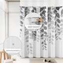BOODII No Hook Shower Curtain with Snap in Liner Eucalyptus Shower Curtain Fabric Waterproof Liner Plants Gray Leaves Modern Shower Curtains for Bathroom Machine Washable, 72 x 75