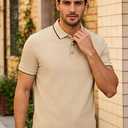 Men's Golf Polo Shirts Short Sleeve Striped Casual Polo Shirts for Men Dry Fit Tennis T-Shirt Tops (L)
