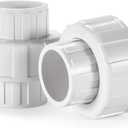 1" PVC Union Coupling Pipe Fitting,1" PVC Slip Union Schedule 40, PVC Adapter(Socket x Socket), built-in EPDM O-Ring, White (2 Pack)