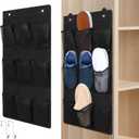 2 Pack 18 Pocket Wall Hanging Shoe Rack for Closet RV Shoe Storage with 8 Hooks over the Door Shoes Holder Organizer for Bathroom, RV, Pantry, Camping(Black)