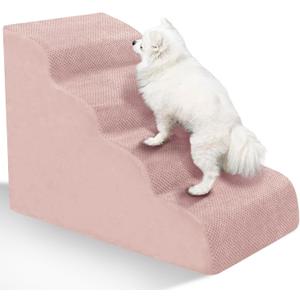 Dog Stairs for Small Dogs - High Density Foam Pet Steps, Extra Wide Dog Ramp with Non-Slip Bottom for High Beds, Couch and Sofa, Best for Dogs Injured, Older Doggy Cats,4 Stpes, Pink