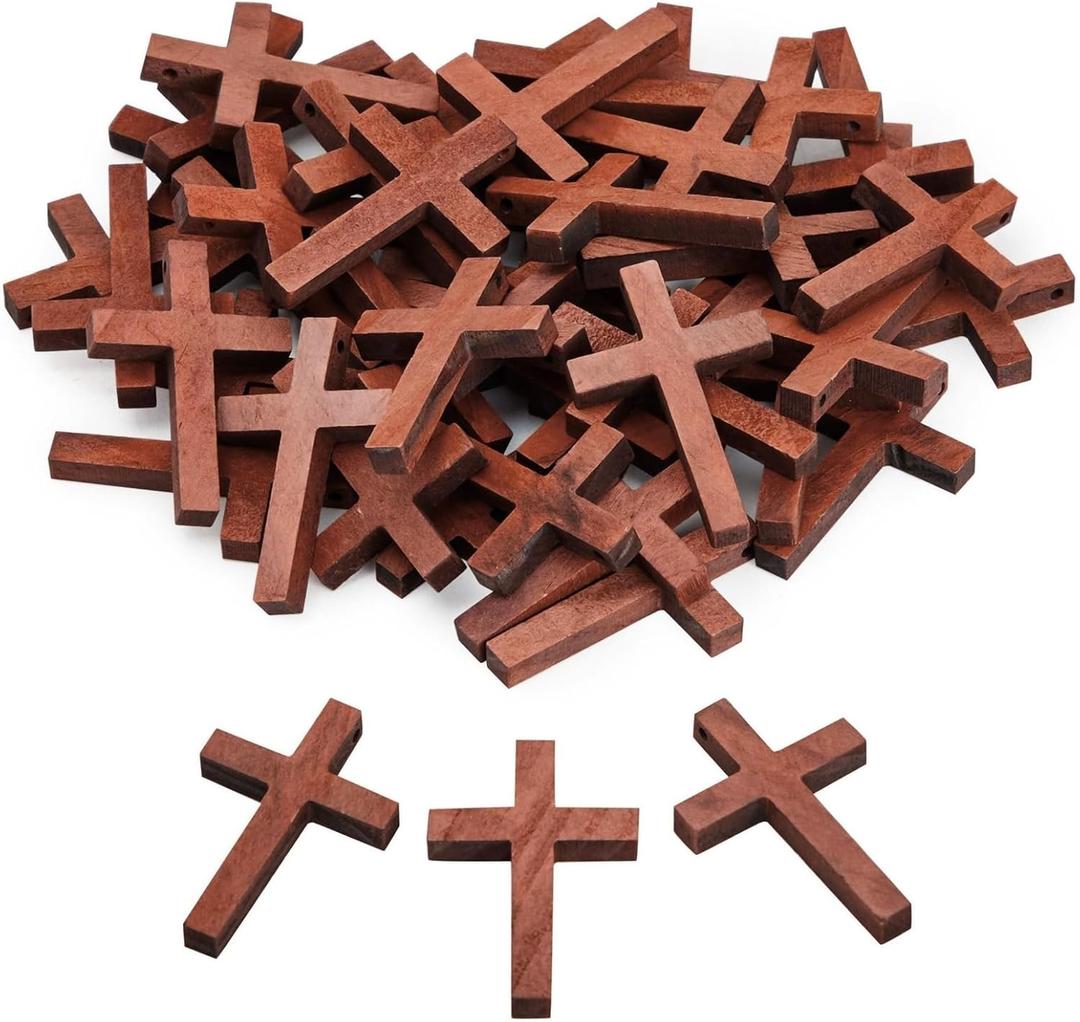 50 Pack Bulk Small Cross Set for Crafts, Wooden Cross Charms for Christian Baptism, Easter, First Communion, Rosary (1 x 2 In)