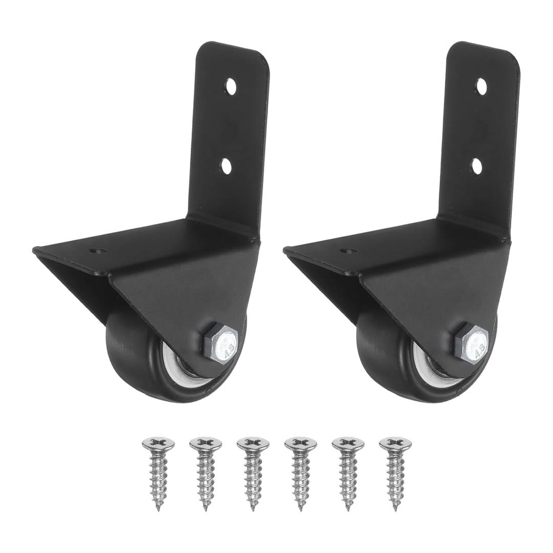 PATIKIL 1.5" Side Mount Casters 2Pcs L-Shaped Plate Fixed Caster Wheel Rigid Non-Swivel Caster for Furniture Workbench Cart Racks, Black