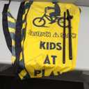 Newwiee 2 Pack Kids at Play Flag Banner Flag Safety Sign with Fiberglass Poles and Weighted Base Slow Sign for Streets, Yards and Driveways(Yellow)