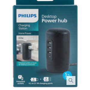 Philips 3 USB-A 1 USB-C 2 Outlet Desktop Charging Station With Cord