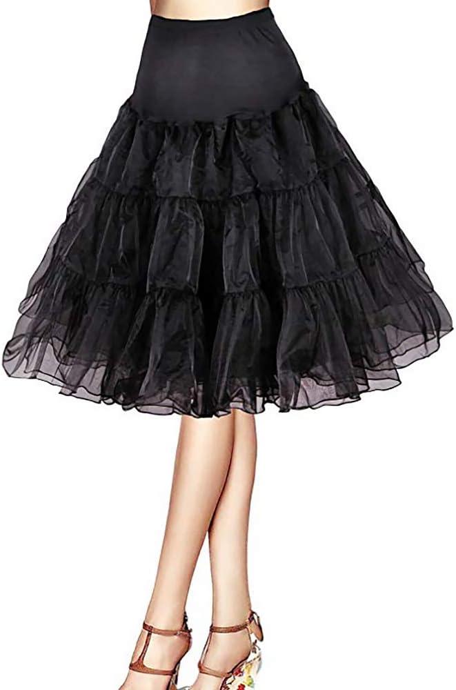 1950s Vintage Knee Length Crinoline Petticoats For Women Tulle skirts for under dresses 50s Clothing (Large-X-Large, Black)