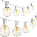 SUNSGNE 25FT Globe String Lights, G40 White Outdoor String Lights with 27 Clear Edison Bulbs(2 Spare) for Patio Balcony Decoration - White Wire