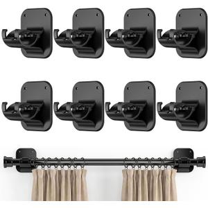 No Drill Curtain Rod Brackets - 20LB, 8 Pack Self Adhesive Curtain Rod Holder, Peel and Stick Wall Hooks, Renter Friendly Upgrades for Apartment, Kitchen, Bathroom, Dorm, Living Room and RV