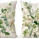 Sage Green Pillow Covers 18x18 Set of 2 Fall Farmhouse Linen Print Decorative Pillows for Couch Outdoor Pillows Case, Green Throw Pillow Cover for Living Room Bedroom Cushion Covers for Home Decor
