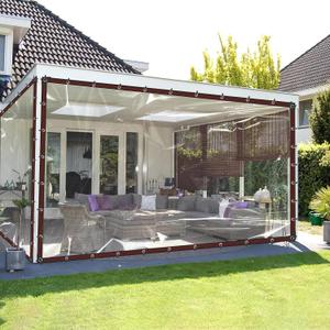 10X14FT Clear Tarp Waterproof with Increase Grommets Windproof Rope Ties, Heavy Duty PVC Vinyl Tarps Transparent Tarpaulin for Patio Enclosure Outdoor Porches Canopy Henhouse Rainproof Covering