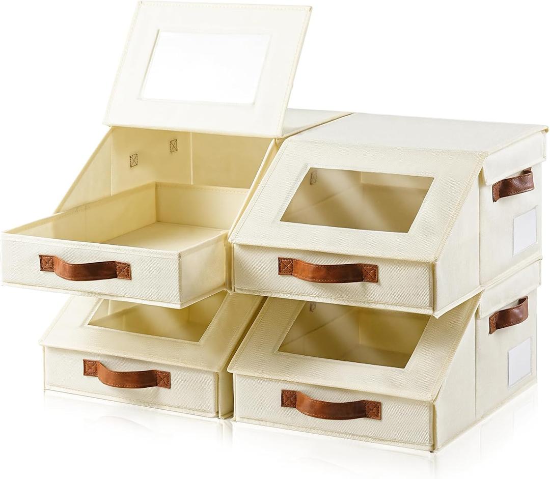 Amllas Closet Organizers and Storage, Stackable Closet Drawers, Fabric Closet Storage Bins, Foldable Linen Closet Organizer for Underwear, Clothes, Hat Storage,Wardrobe SpaceSaving
