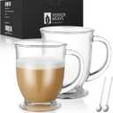 Glass Coffee Mugs Set of 2,15 OZ Lead-free Clear Coffee Cups For Cappuccino,Latte,Tea,Glass Coffee Cups with handles