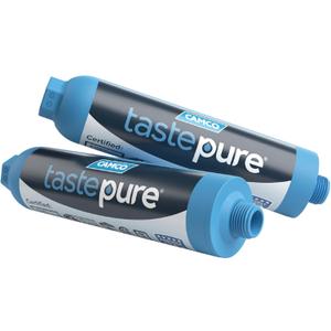 Camco Tastepure RV Water Filter - New Advanced 6-Step Patent-Protected Filtration - Camping Essentials for Fresh Drinking Water - 2-Pack of RV Inline Water Filters, Made in USA (40045)