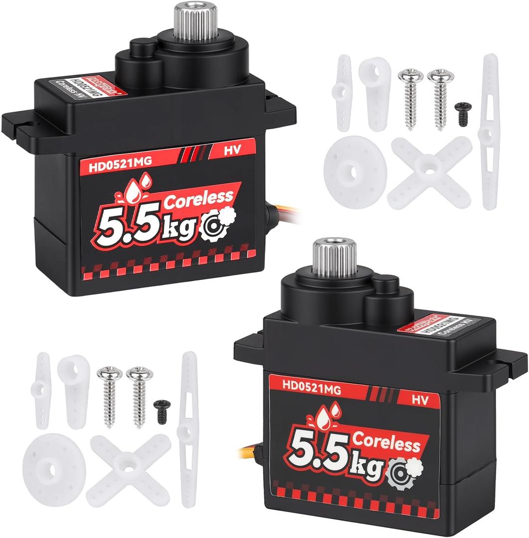 HobbyPark 2-Pack Waterproof 5.5kg High Torque Micro Servo Coreless Motor Metal Gear Arduino Servo RC Servo for 1/24 Crawler Cars Boats Robotics SCX24 Steering Servo 4.8-8.4V