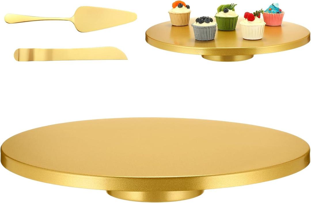 18 Inch Metal Cake Stand with Cake Knife and Spatula, Round Dessert Table Display Stand Metal Dessert Tray Serving Platter for Party, Wedding, Birthday, Baby Shower, Anniversary(Gold)