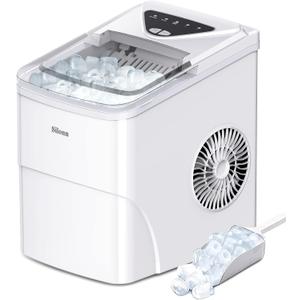 Silonn Ice Makers Countertop, 9 Bullet Ice Cubes Ready in 6 Minutes, 26lbs in 24Hrs Portable Ice Maker Machine Self-Cleaning, 2 Sizes of Bullet-Shaped Ice for Home Kitchen Office Bar Party, White