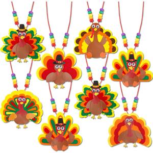 Thanksgiving Crafts for Kids 24 Sets DIY Thanksgiving Turkey Necklace Craft Kits Party Favors Gifts Fall Thanksgiving Turkey Decorations Arts & Crafts for Boys Girls Party Classroom Prizes Activities (Colorful-Style 2)