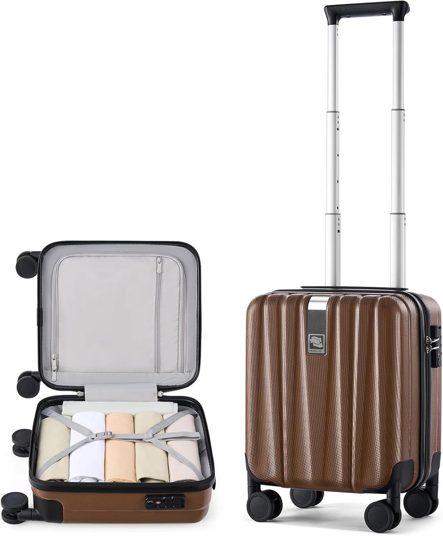 Hanke 14 Inch Underseat Carry On Luggage with Wheels Hard Shell Suitcases Lightweight Small Luggage for Weekender Mini Suitcase Carry On Bag Travel Luggage for Travel Rolling Suitcase.(Brown)