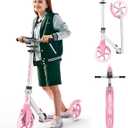 Kick Scooter for Ages 6+,Kid, Teens & Adults. Max Load 240 LBS. Foldable, Lightweight, 8IN Big Wheels for Kids, Teen and Adults, 4 Adjustable Levels. Bearing ABEC9 (Pink)