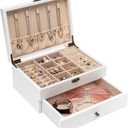 Pinzoveco Jewelry Box for Women, Rustic Wooden Jewelry Organizer Box for Storage Earrings Rings Necklace Bracelet, Farmhouse Style Wood Jewelry Boxes & Organizers (White)