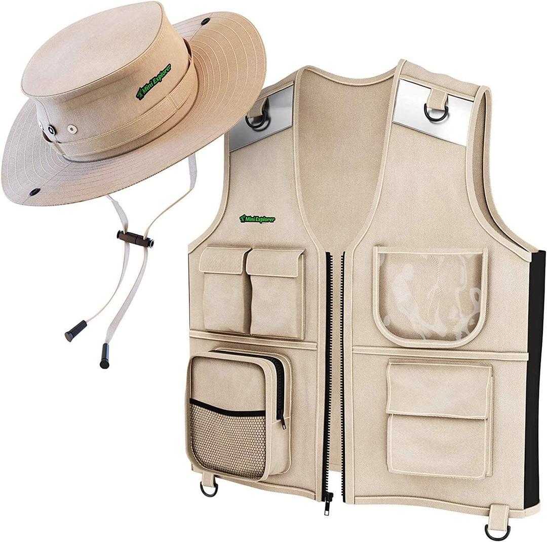 Kids Explorer Vest and Hat Costume - Backyard Safari Cargo Vest Kid Outdoor Activity - Gifts for Young Kids, Boys and Girls Ages 3-6