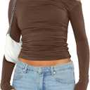 Darong Women's Casual Long Sleeve Boat Neck Off Shoulder Slim Fit Crop Top Going Out Blouses Y2K Tight Shirts,  Medium