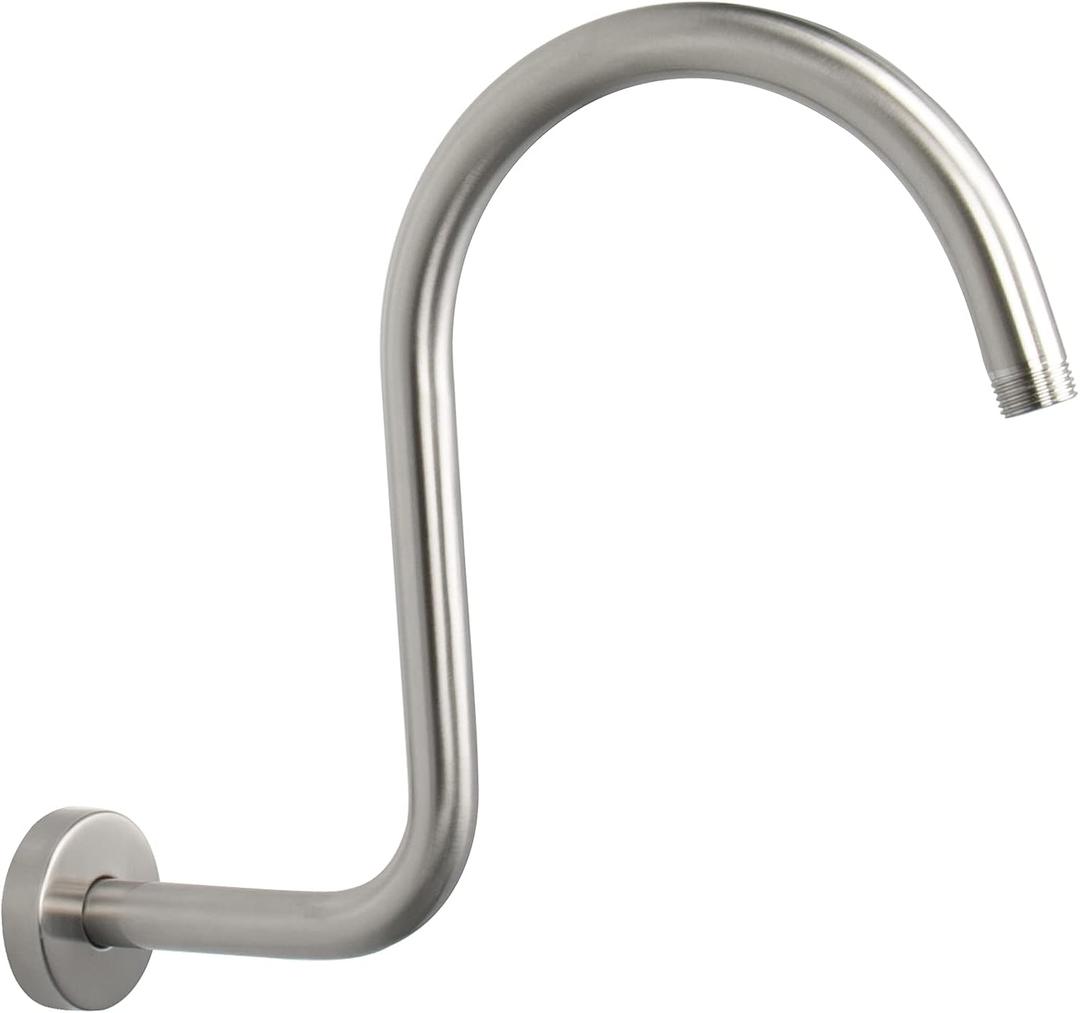 NearMoon High Rise S Shape Shower Extension Arm, Shower Head Extender Shower Arm with Flange, Standard 1/2" Connection- Bathroom Accessory, 13 Inch (Brushed Nickel)