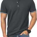 Men's Polo Shirts Casual Short Sleeve Cotton Pique Polo T Shirts Classic Collarless Golf Shirts for Men (X-Large, Dark Grey)