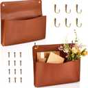 Marspark 2 Set PU Leather Mail Holder Wall Mount 12.2x10.24 Inch Leather Letter Holder 2 Ring Binder Hanging Wall File Organizer Mail Sorter for Decor Storage Letter Postcard Flower Home Office(Brown)