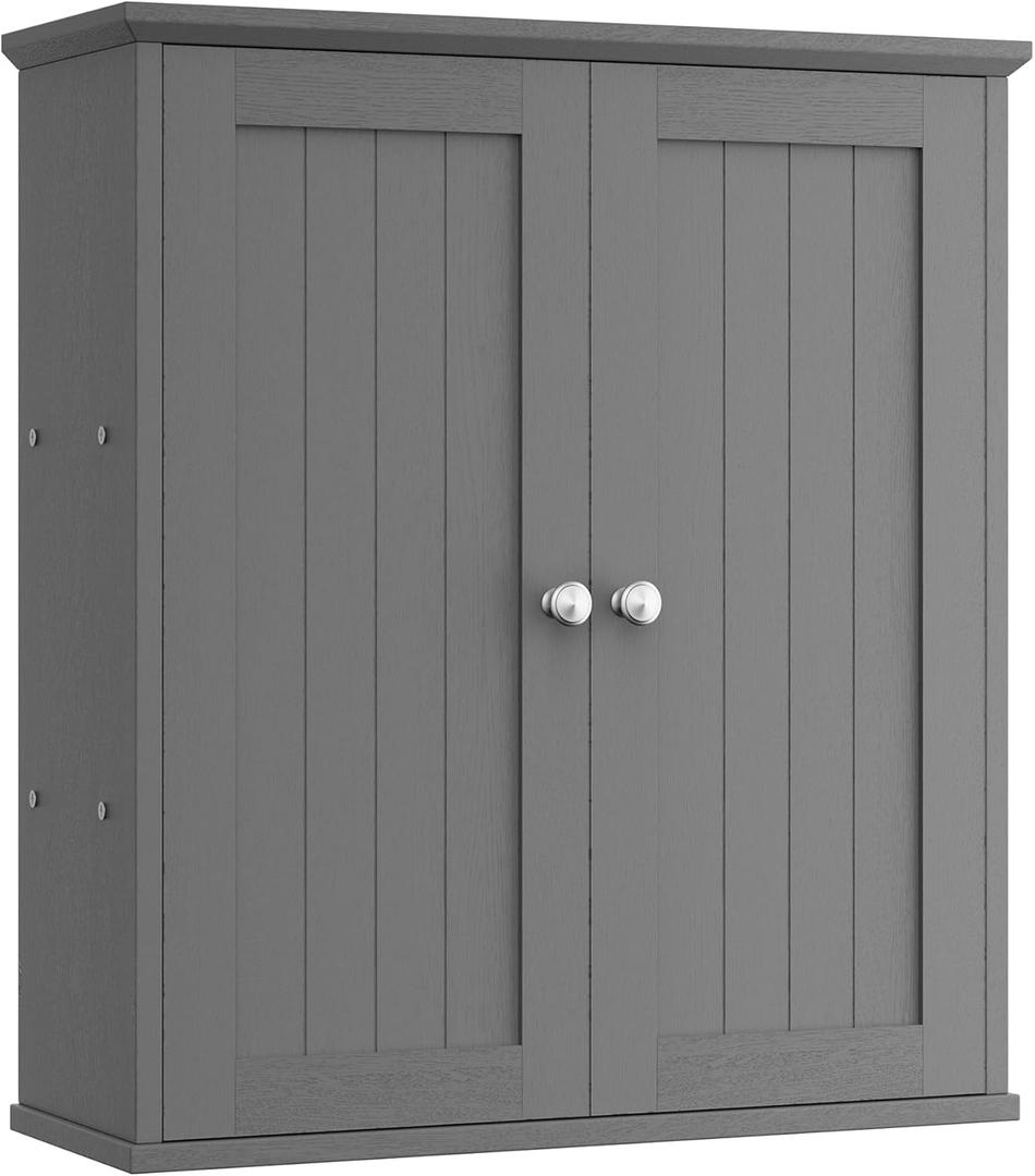 Shintenchi Bathroom Wall Medicine Cabinet with 2 Door, Bathroom Storage Organizer Over The Toilet,Space Saving Storage with 3-Tier Shelves,Gray (1 pcs, Grey)