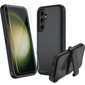 for Samsung Galaxy A36 Case, A36 5G Heavy Duty case,[Glass Screen Protector] [Military Grade Protective ] [Shockproof] [Dropproof] [Dust-Proof] (with Belt Clip, Black)
