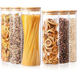 ComSaf Glass Food Storage Jars Set of 6, Tall Glass Storage Containers with Lids, Spaghetti Jar, Canisters Set for the kitchen, Pasta, Flour, Nuts, Oat, Coffee and Sugar Container, Pantry Organization