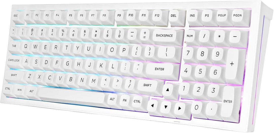 Redragon K723 Wireless Mechanical Gaming Keyboard Creamy, Bluetooth/2.4G/USB-C Wired, RGB Backlit, Hot Swappable Pre-lubed Linear Switches, 96% Custom Gasket Structure for PC/Mac/PS/Xbox,White
