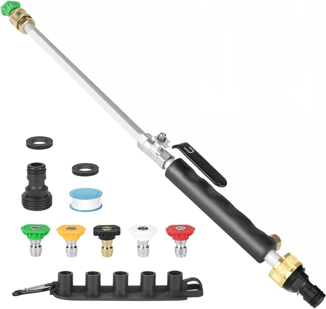 7-in-1 Jetnozzle High pressure hose nozzle for garden hose, Hydro jet nozzle High Pressure Power Washer wand, nozzles watering sprayer cleaning tool, washer hose attachment for Homeowners (black)