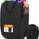 Upgraded Polyester Pop-up Laundry Hamper, 70L(18.5 Gal) Quality Laundry Basket with Durable Handles Solid Bottom High Carbon Steel Frame and Side Pocket, Easy to Open and Fold Flat for Storage, Black