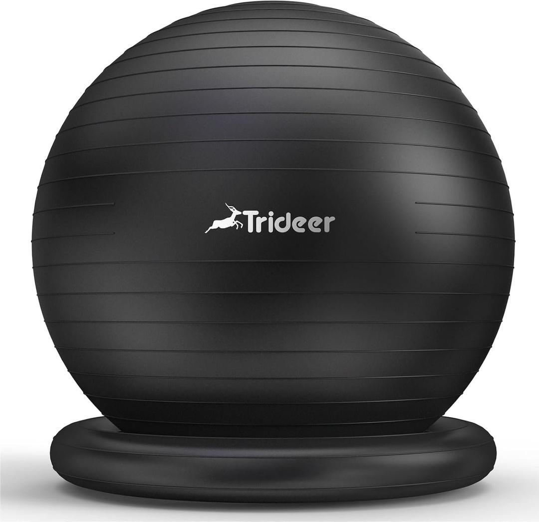 Trideer Exercise Ball for Office Desk, Yoga Ball Chair to Relieve Back Pain, Stability & Fitness Ball Seat with Base, Home Gym Core Workout, Abs, Stretching & Therapy (XL(27-30ines/68-75cm), Black)