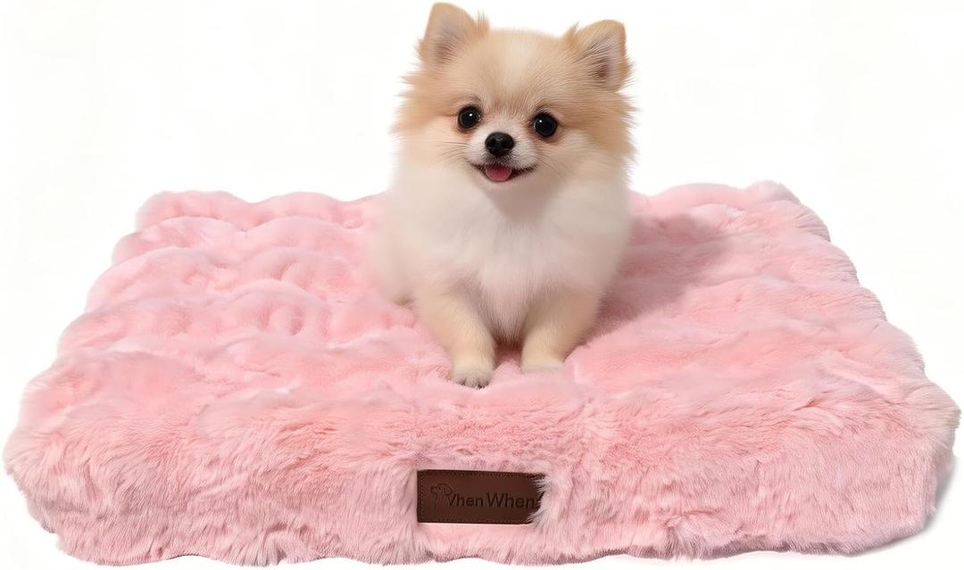 Orthopedic Dog Beds for Small Dogs, Fluffy Faux Rabbit Fur Pet Bed with Removable Washable Cover, Dog Bed Mat with Egg Crate Foam & Waterproof Lining, Anti Slip Bottom, Pink,23"x18"x3"