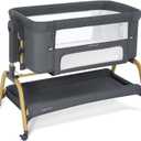 ANGELBLISS 3-in-1 Baby Bassinet, Rocking Bedside Bassinet, Dark Grey, Crib