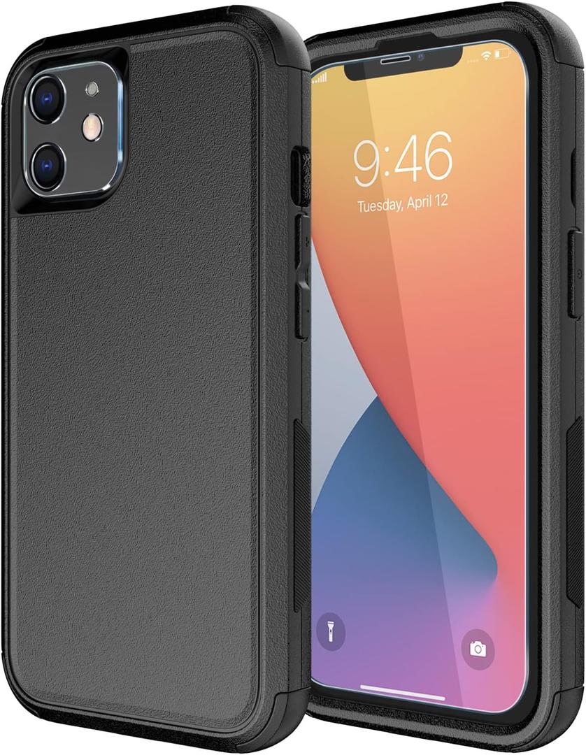 Diverbox for iPhone 11 Case [Shockproof] [Dropproof] [Tempered Glass Screen Protector],Heavy Duty Protection Phone Case Cover for Apple iPhone 11 (Black-3in1)