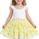 Hotfiary Toddler Girls Summer Dress Kids Sleeveless Ruffle Tiered Swing Dresses Casual Beach Sundress Clothes Cute Outfits Lemon,4-5T