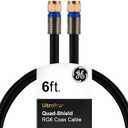 GE RG6 Coaxial Cable, 6 ft. F-Type Connectors, Quad Shielded Coax Cable, 3 GHz Digital, in-Wall Rated, Ideal for TV Antenna, DVR, VCR, Satellite, Cable Box, Home Theater, Black, 33528