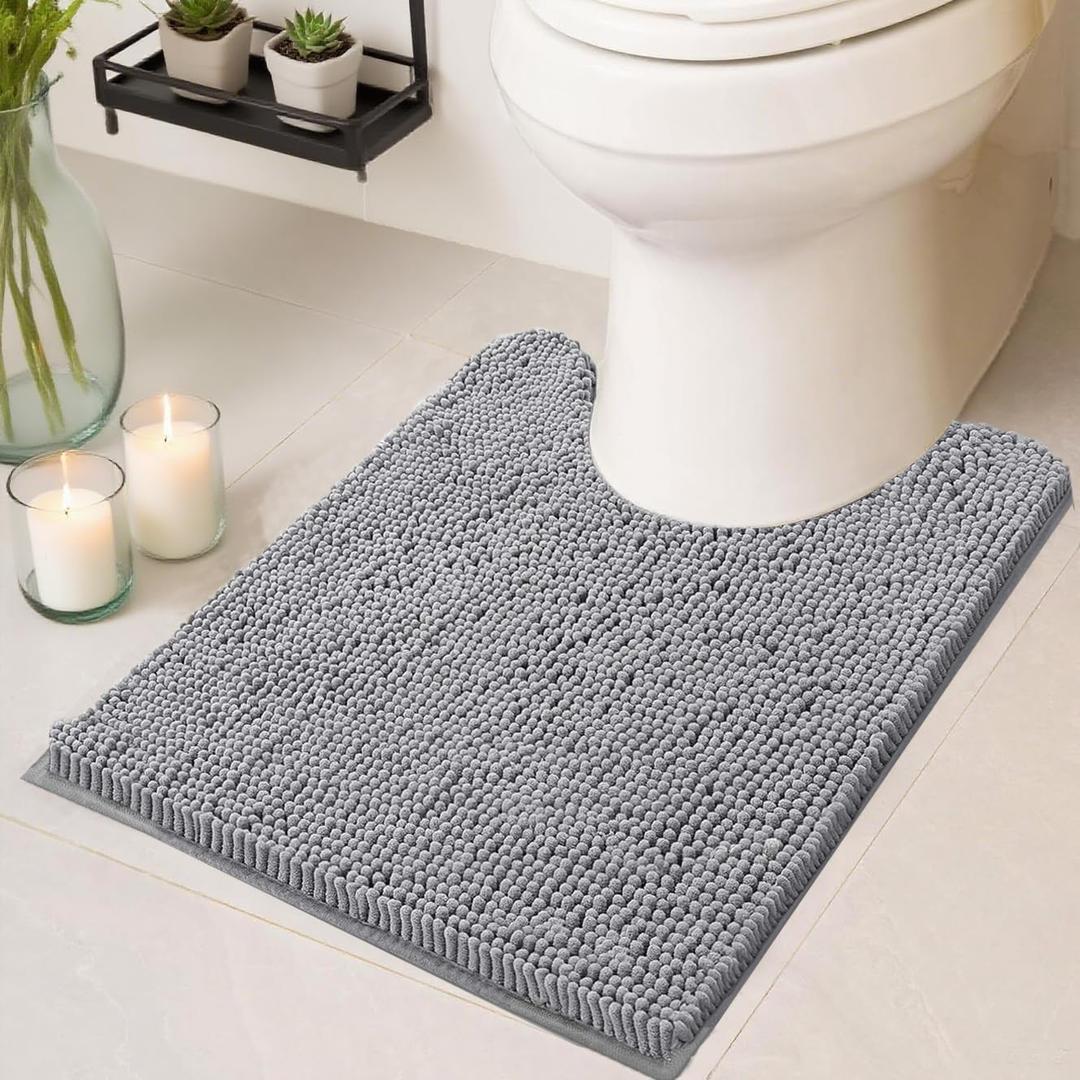 Toilet Rugs U Shaped Washable 20''x20'', Ultra Soft Absorbent Chenille Non Slip Contour Bathroom Rugs for Toilet,Dry Quickly, Machine Washable Bath Mats,Grey