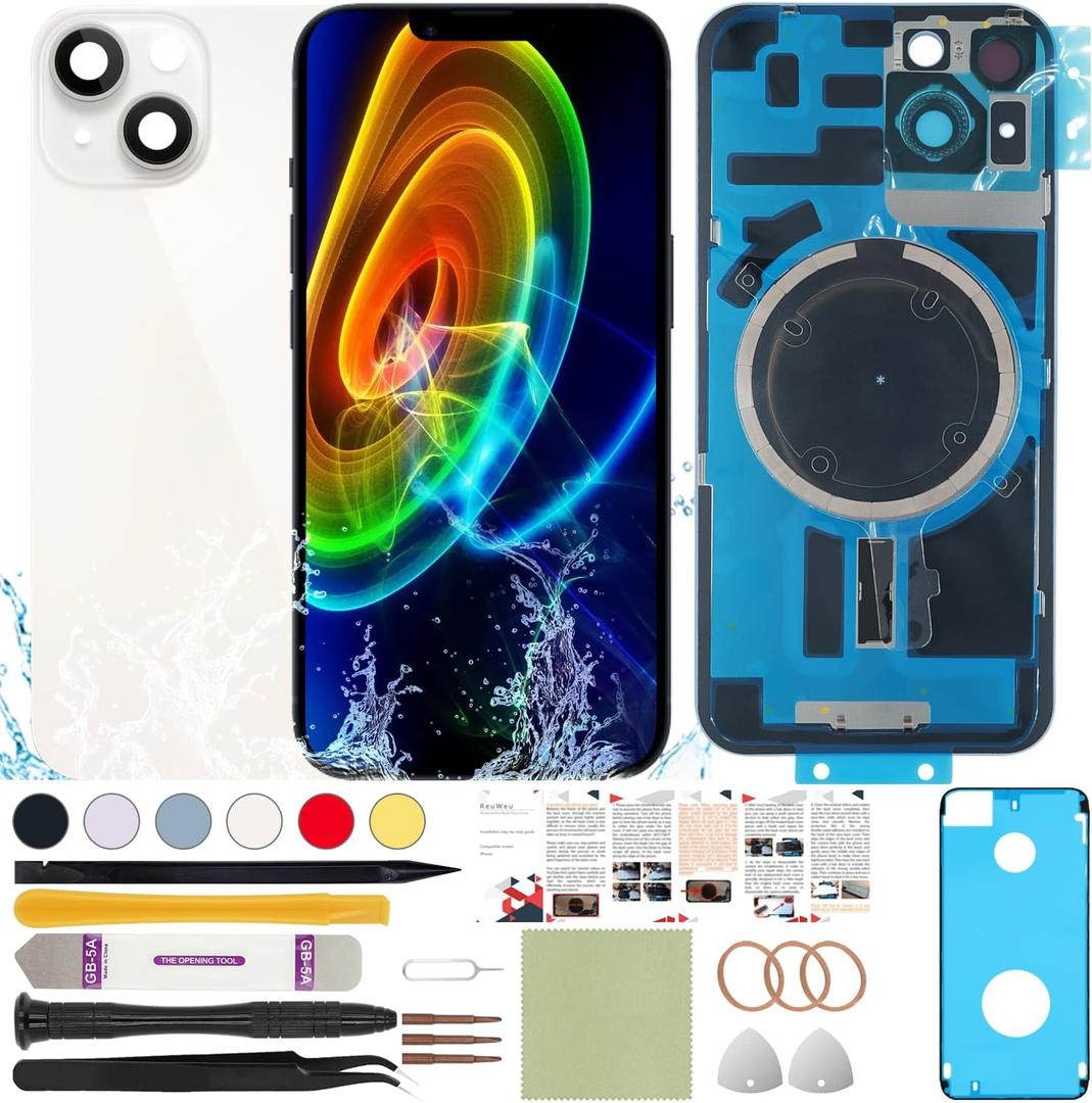 Back Glass Replacement Compatible with iPhone 14 Plus All Carriers 6.7" + Pre-Installed Plate and Camera Frame + Professional Tools (Starlight)