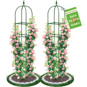 2 Pack Garden Obelisk Trellis for Climbing Plants, 70.87" Metal Rustproof Plant Support Rose Trellis, Tower Potted Cages for Flowers Fruits Vegetable Vines Indoor & Outdoor, Green(4 Tiers)