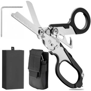 6-in-1 trauma shears, Foldable Trauma Scissors, Heavy-Duty EmergencyOutdoor sports equipment, Car seat belt cutter, Oxygen Cylinder Wrench,Comes with EDC toolkit (black)