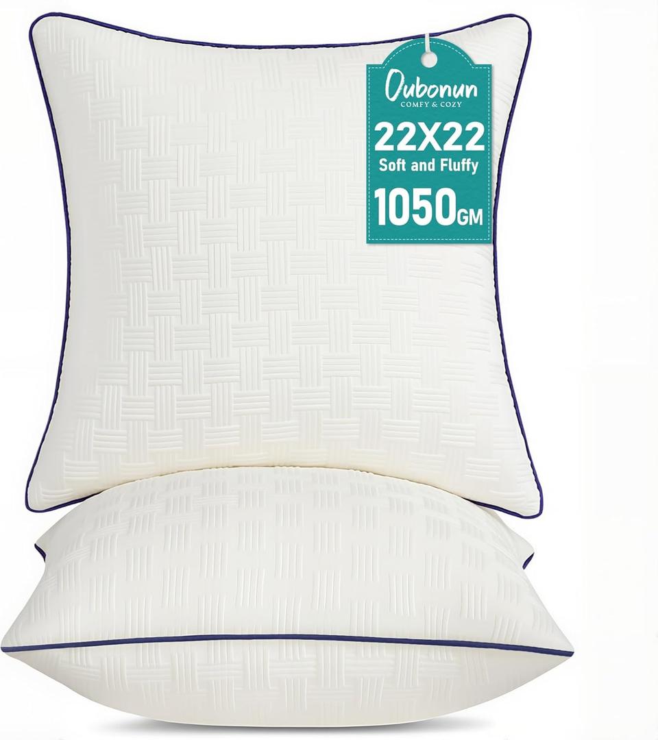 Oubonun 22 x 22 Pillow Inserts Set of 2 - Square Decorative Throw Pillows for Couch Bed Sofa Living Room 100% Polyester Filling Beige 22 Inch Pillows