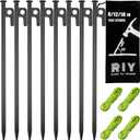 8 Pack Tent Stakes Heavy Duty Metal Tent Pegs for Camping Steel Tent Stakes 12 inch Unbreakable and Inflexible
